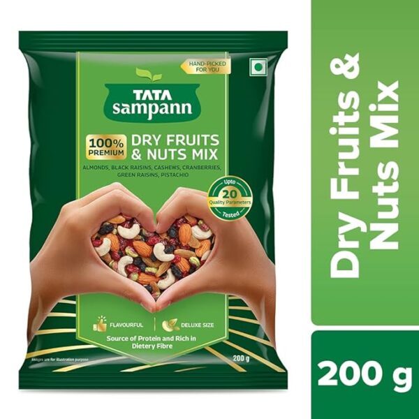 Tata Sampann Dry Fruits & Nuts Mix (Contains Almonds, Black Raisins, Cashews, Cranberries, Green raisins, and Pistachio kernels), Premium Hand-picked Dry Fruits & Nuts, up to 20 Quality Parameters Tested, 200 g - Image 2